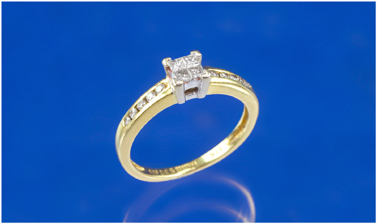 Appraisal: ct Gold Diamond Ring Four Central Princess Cut Diamonds Claw