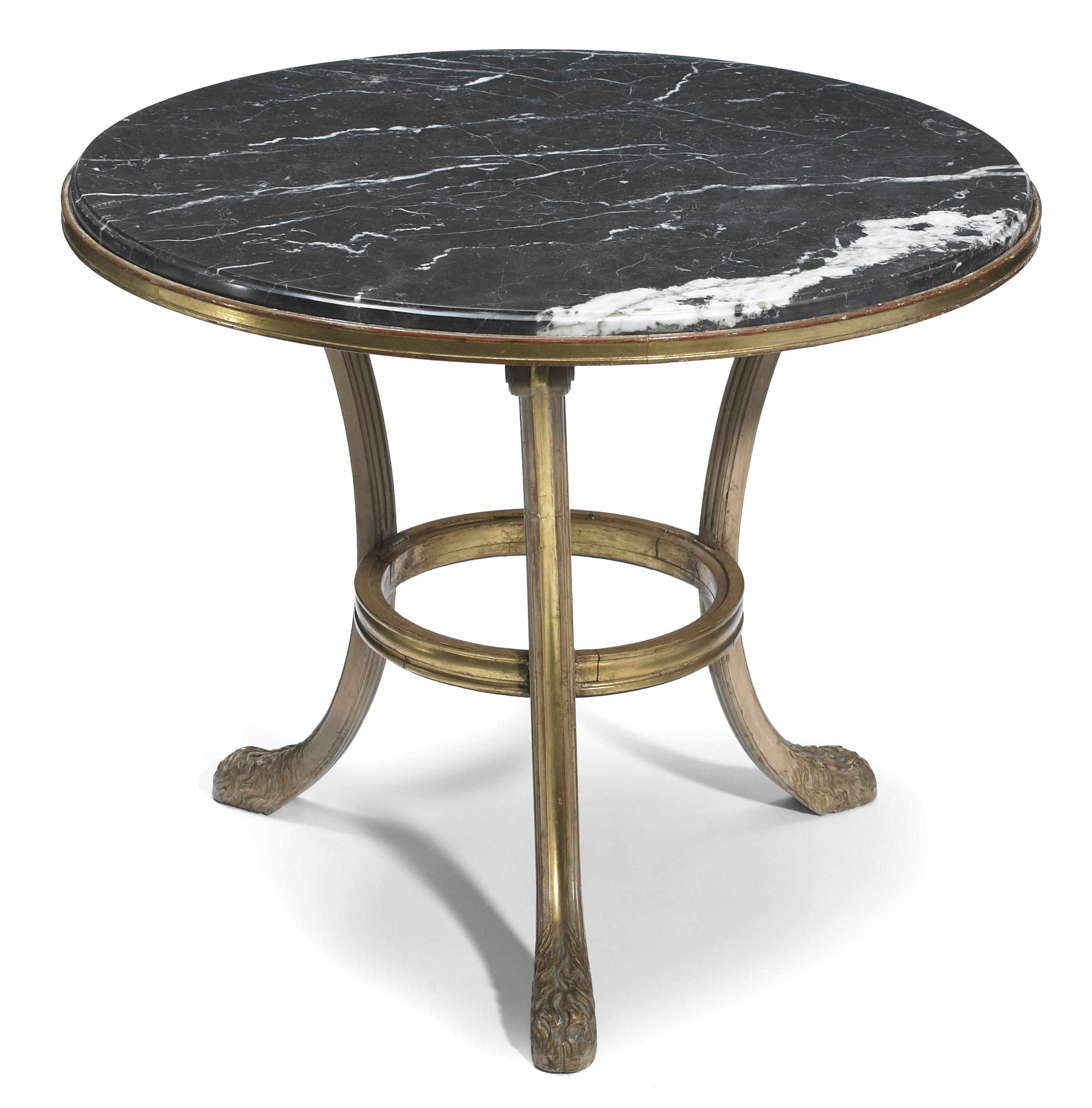 Appraisal: A Neoclassical style carved giltwood and marble center table height