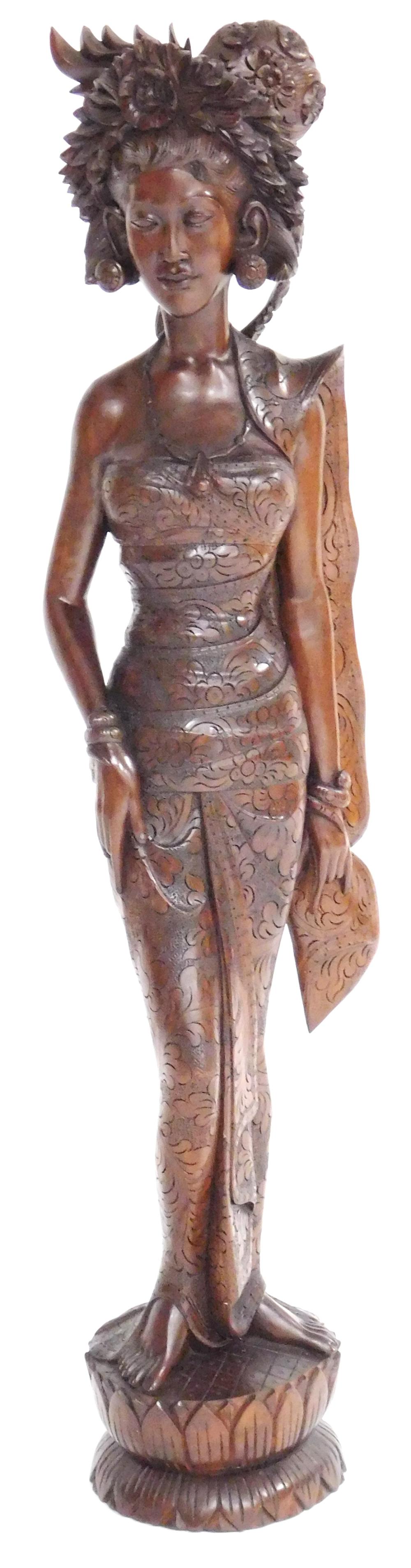 Appraisal: ASIAN Balinese carved sculpture of Goddess on lotus flower second