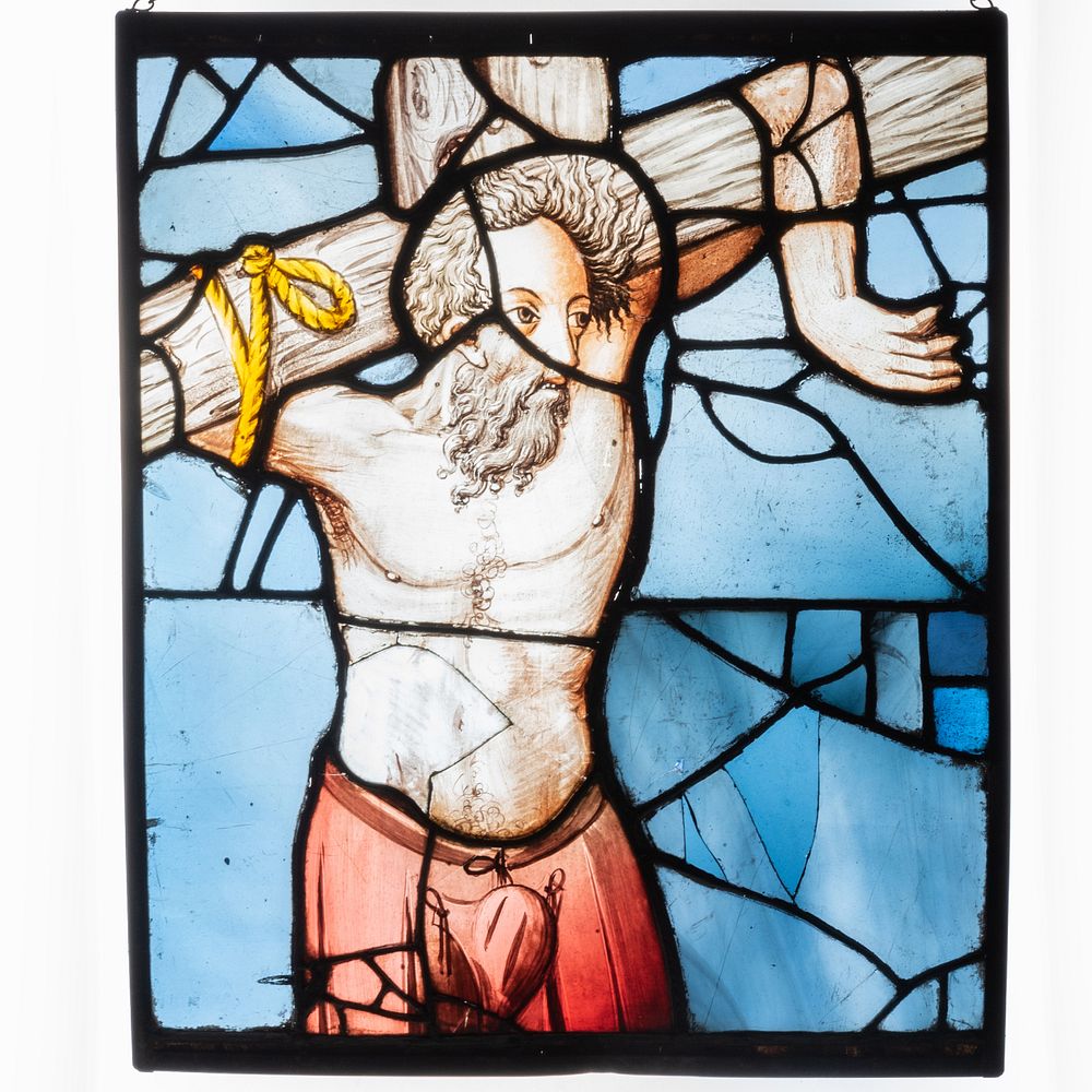 Appraisal: Continental Leaded Stained Glass Panel of Christ on the Cross