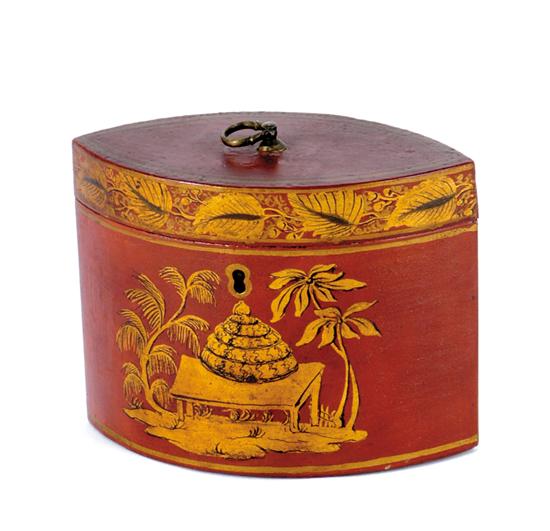 Appraisal: Toleware tea caddy probably French th century brass hinged bail