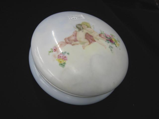 Appraisal: Victorian Handpainted Limoges Dresser Box cherubs kissing diameter excellent