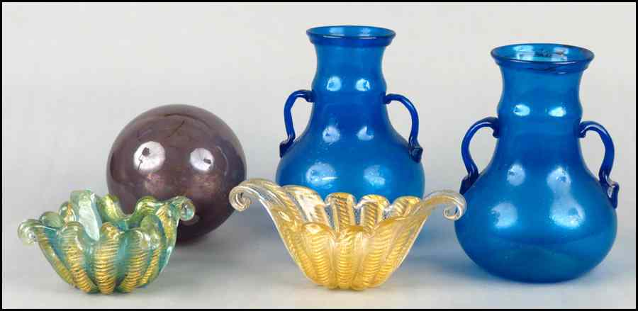 Appraisal: PAIR OF HAND BLOWN GLASS VASES Together with two Murano