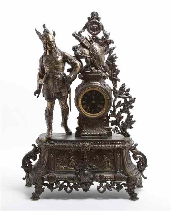 Appraisal: A Continental Gilt Metal Mantel Clock Japy Freres surmounted with