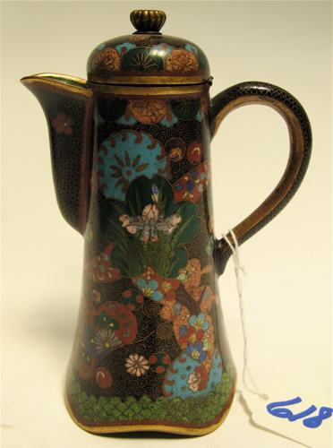 Appraisal: CLOISONNE ENAMEL COVERED INDIVIDUAL TEAPOT The black diapered ground having