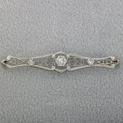 Appraisal: ART DECO PLATINUM-TOPPED K GOLD DIAMOND BAR PIN Filigree diamonds