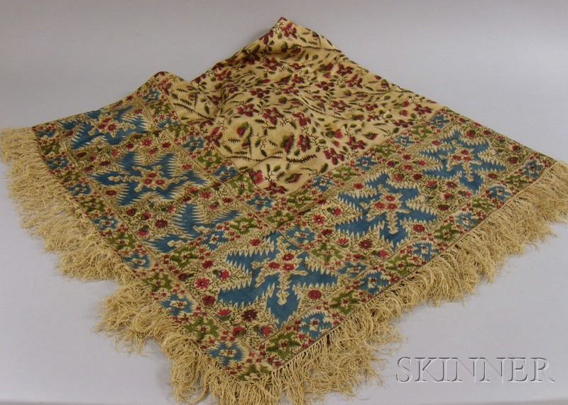 Appraisal: th Century Painted Silk Fringed Shawl x in