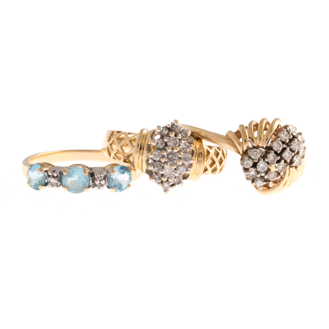 Appraisal: A Trio of Lady's Diamond Gemstone Rings K yellow gold