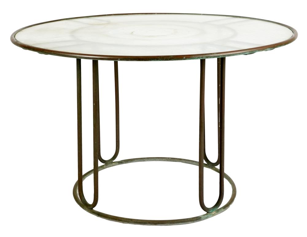 Appraisal: WALTER LAMB 'C DINING TABLEtubular bronze and glass inches diameter