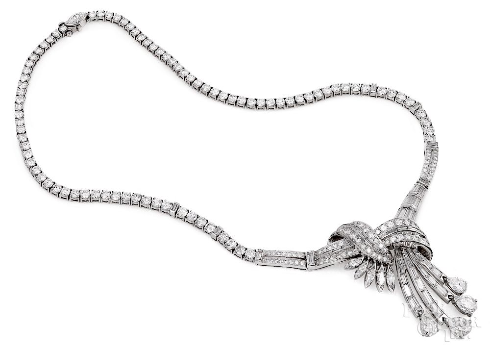 Appraisal: Mid-century platinum and diamond necklace Mid-century platinum and diamond necklace