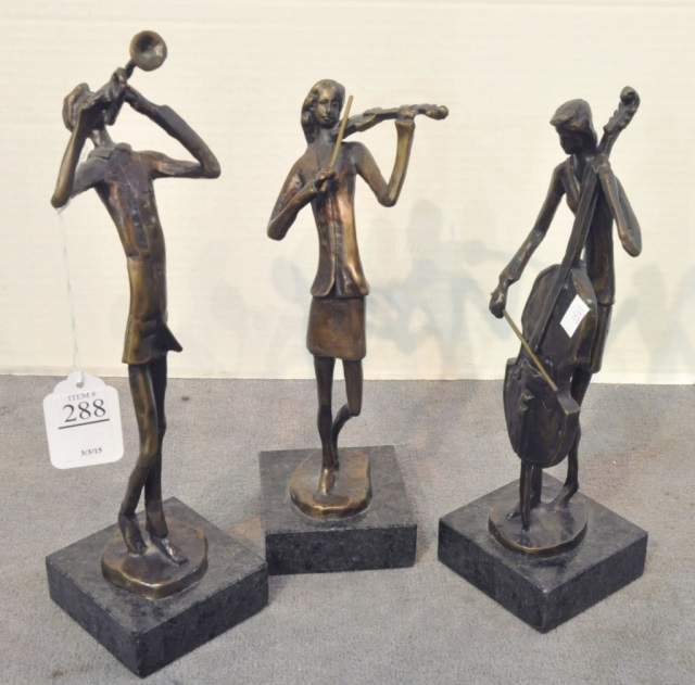 Appraisal: Set of Three Bronze Musician SculpturesOn marble bases Tallest H