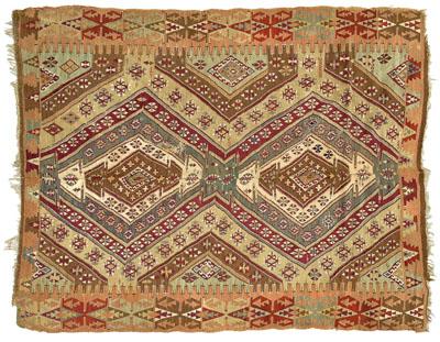 Appraisal: Kilim rug woven in two panels with concentric diamond designs