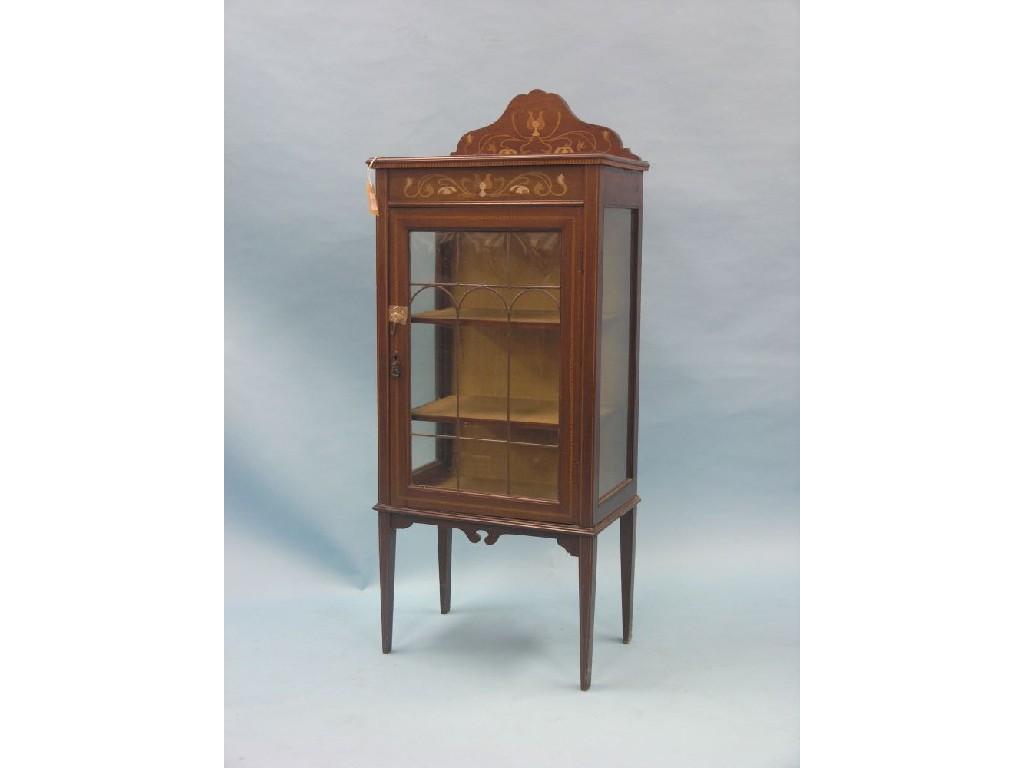 Appraisal: An Art Nouveau mahogany display cabinet shaped cresting and frieze