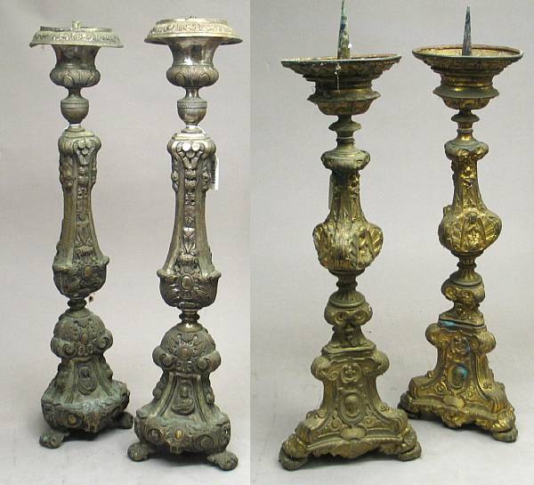 Appraisal: A pair of silvered brass and pair of gilt brass