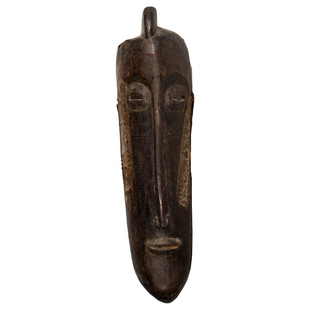 Appraisal: ETHNOGRAPHIC CARVED WOOD HELMET MASKElongated dignitary mask having metal trim