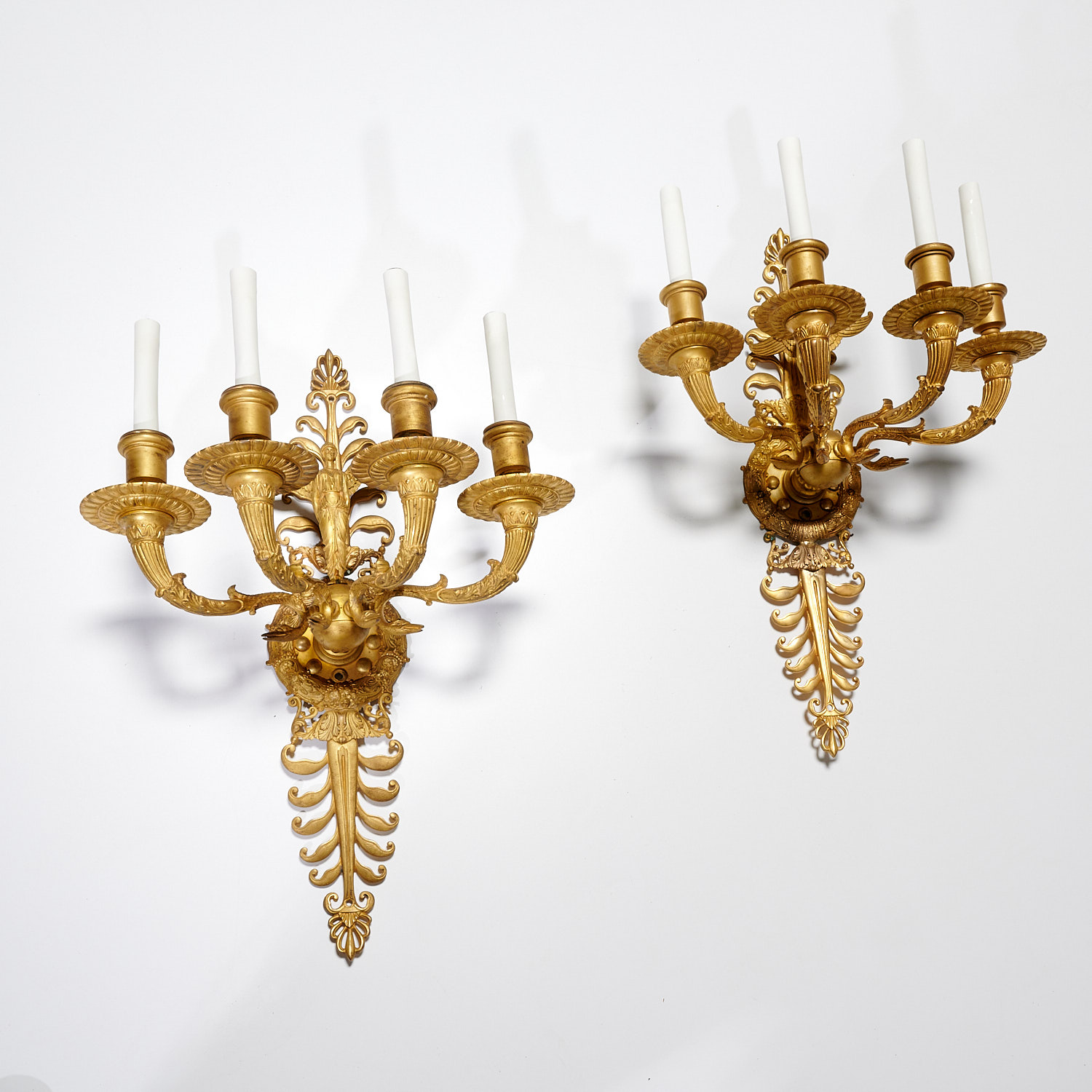 Appraisal: PAIR FRENCH RESTAURATION DORE BRONZE SCONCES Late th c finely