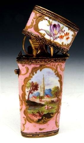 Appraisal: A FRENCH ENAMEL ETUI fully fitted with gilt scissors etc