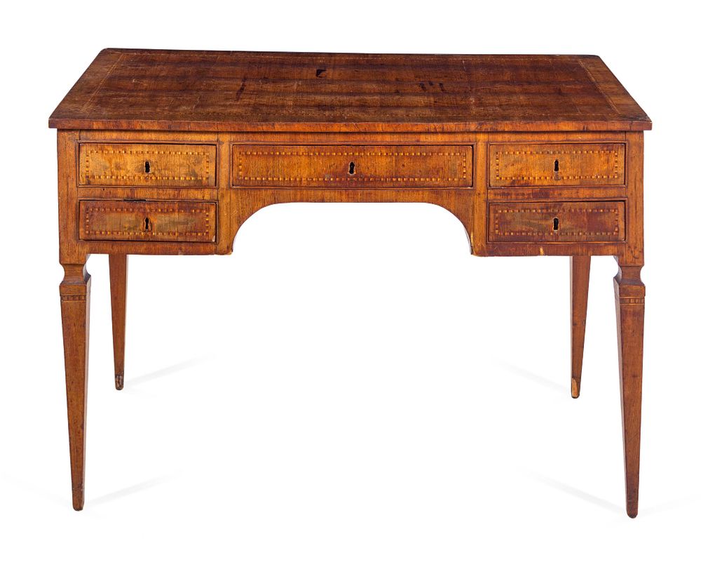 Appraisal: An Italian Walnut and Marquetry Writing Table An Italian Walnut