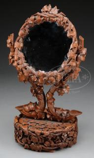 Appraisal: UNUSUAL BLACK FOREST VANITY MIRROR ON STAND UNUSUAL BLACK FOREST