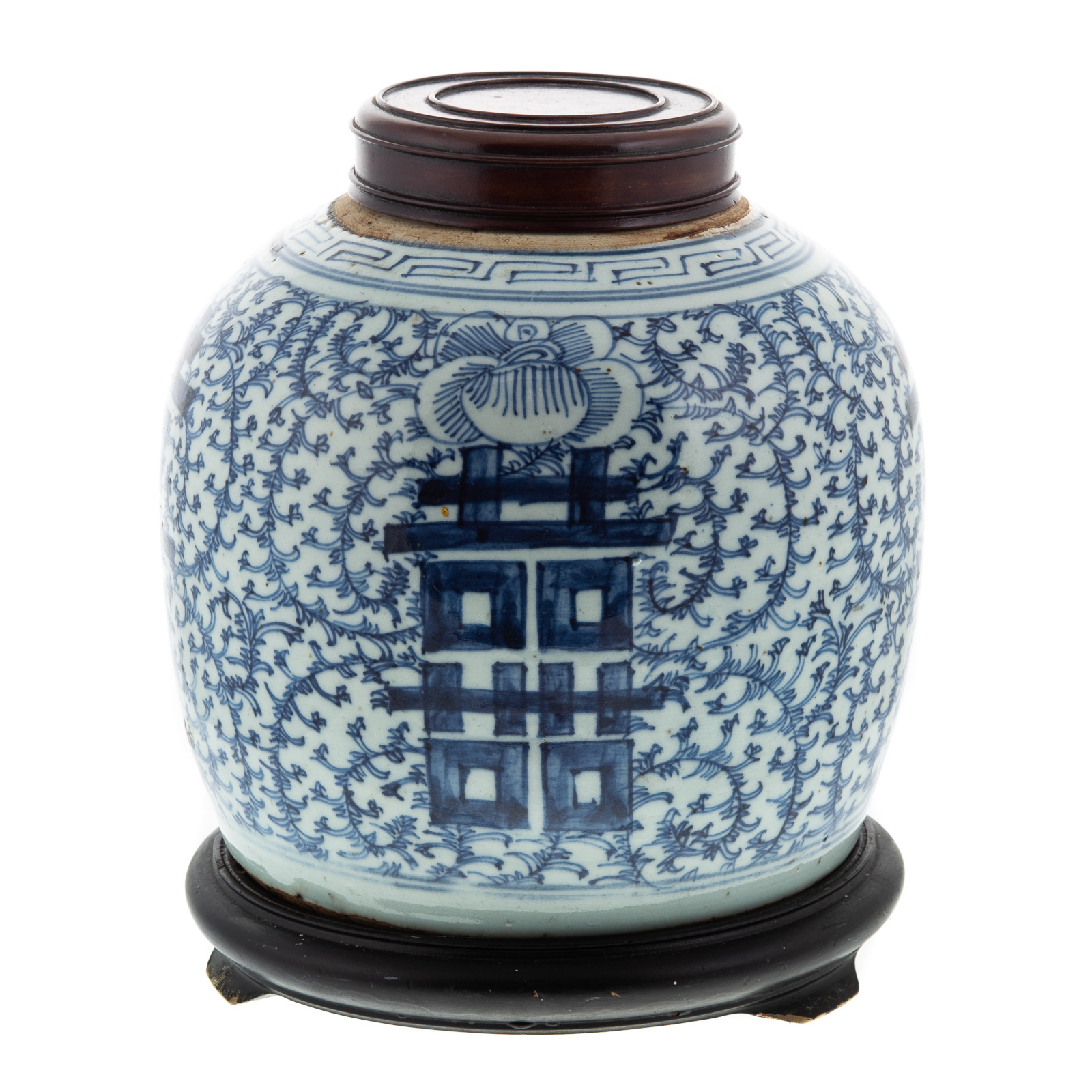 Appraisal: CHINESE EXPORT BLUE WHITE GINGER JAR Mid- th century with