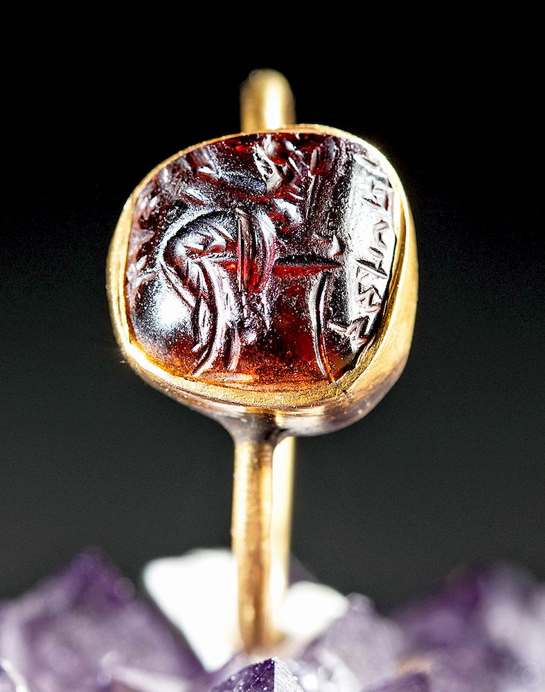 Appraisal: Ancient Gandharan Carnelian Intaglio Gold Ring Central Asia Upper Pakistan