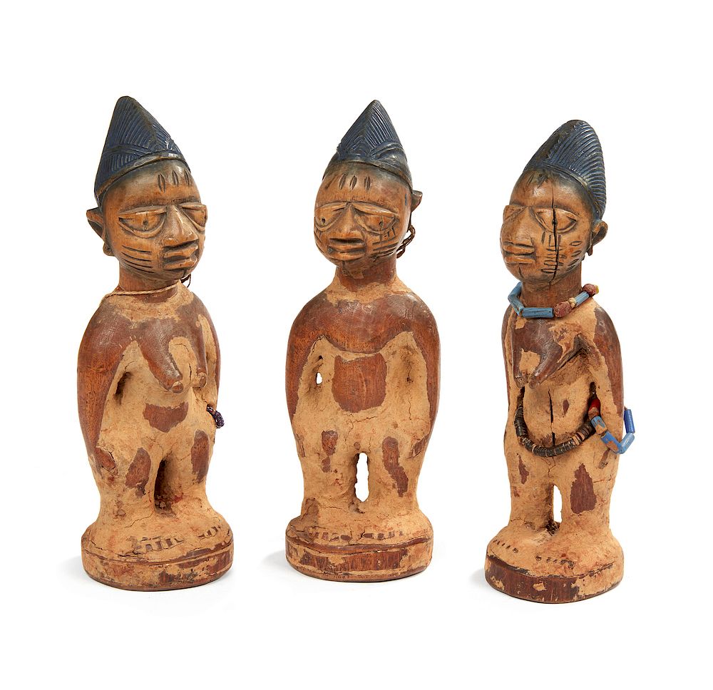 Appraisal: Yoruba Nigeria Wood Ibeji Triplets Yoruba Nigeria carved wood Ibeji