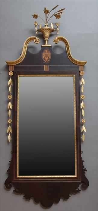 Appraisal: FEDERAL-STYLE CARVED AND INLAID MAHOGANY AND PARCEL-GILT MIRROR The line-inlaid