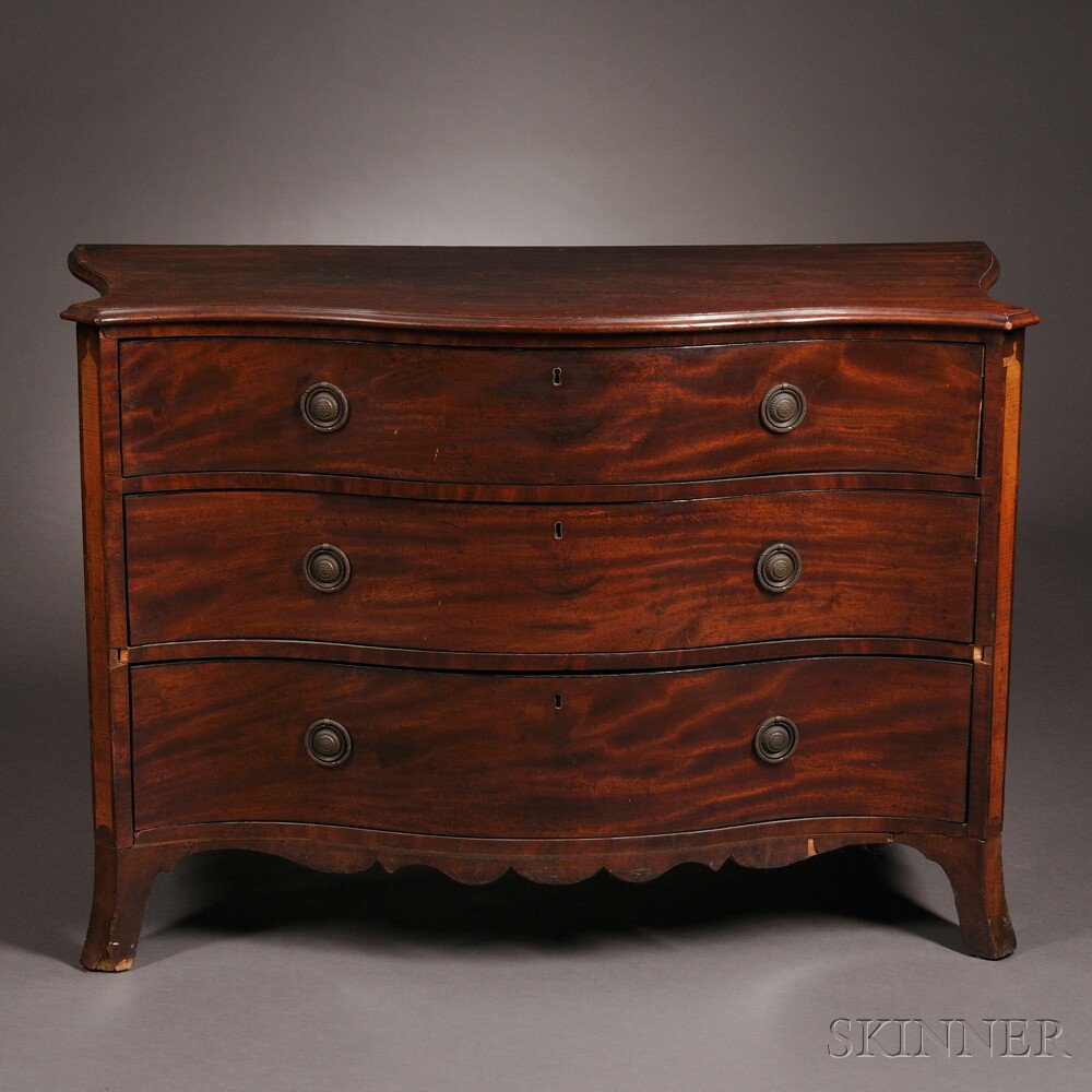 Appraisal: Inlaid Mahogany Serpentine-front Three-drawer Bureau England late th or early