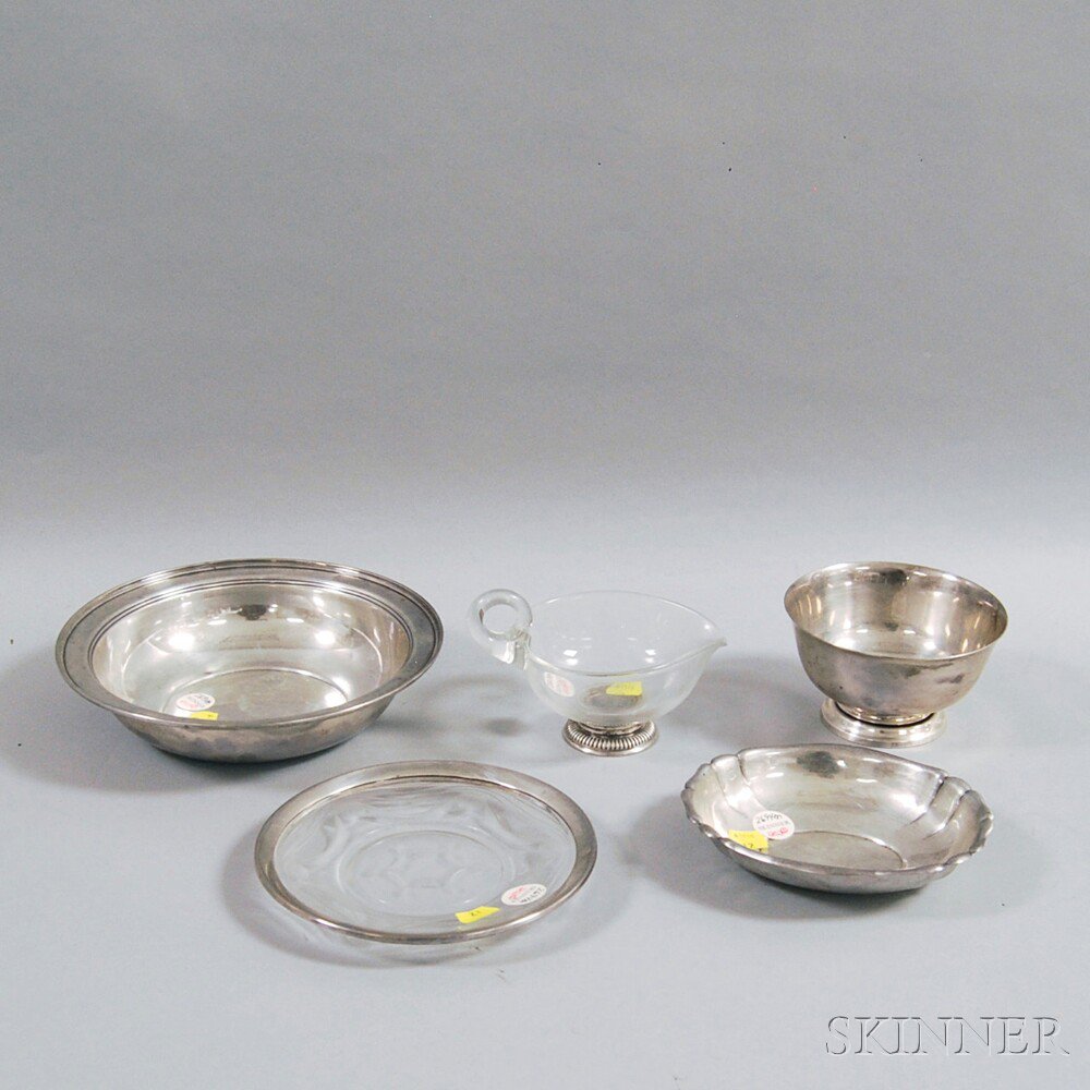 Appraisal: Five Pieces of Sterling Silver and Silver-mounted Tableware a Quaker