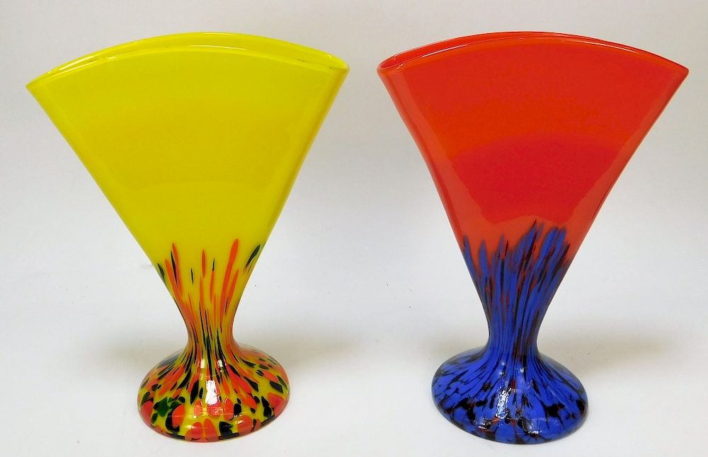 Appraisal: PC Kralik Fan Bohemian Art Glass Vases Bohemia th Century