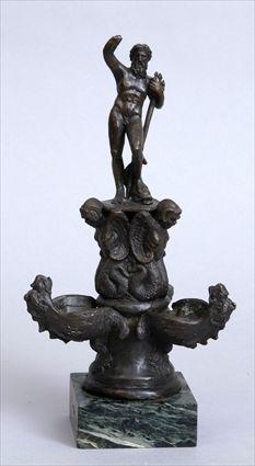 Appraisal: RENAISSANCE-STYLE BRONZE FIGURAL OIL LAMP Modeled as a fountain with