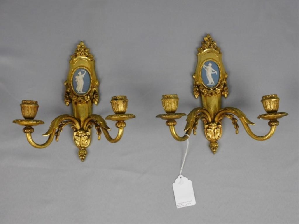 Appraisal: PAIR OF CONTINENTAL SCONCES EARLY TH C TWObranches gilded finish