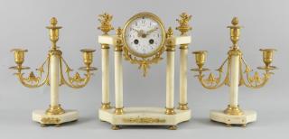 Appraisal: Early th century alabaster and gilt metal clock garniture clock