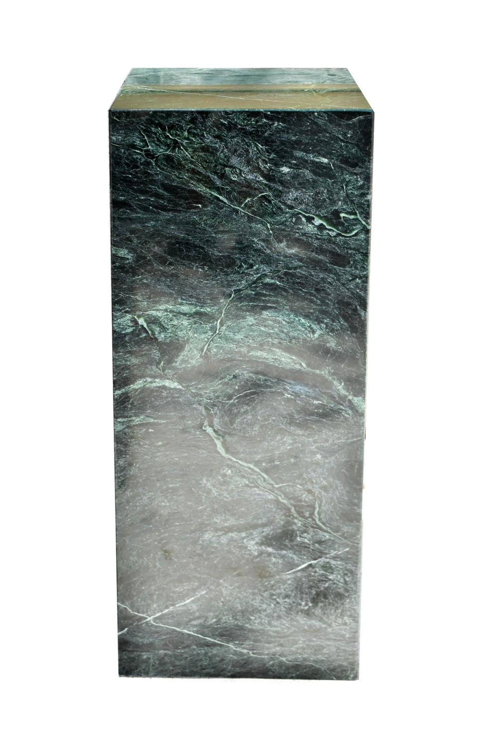 Appraisal: GREEN MARBLE PEDESTALModern Rectangular with white veins Height in Width