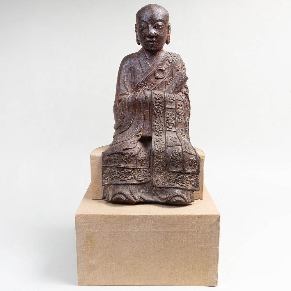 Appraisal: Chinese Cast Iron Figure of Lohan or Arhat On a