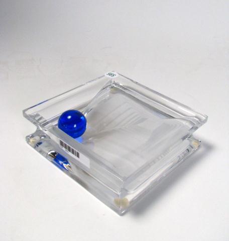 Appraisal: Daum French Crystal ashtray with glass marble '' square with