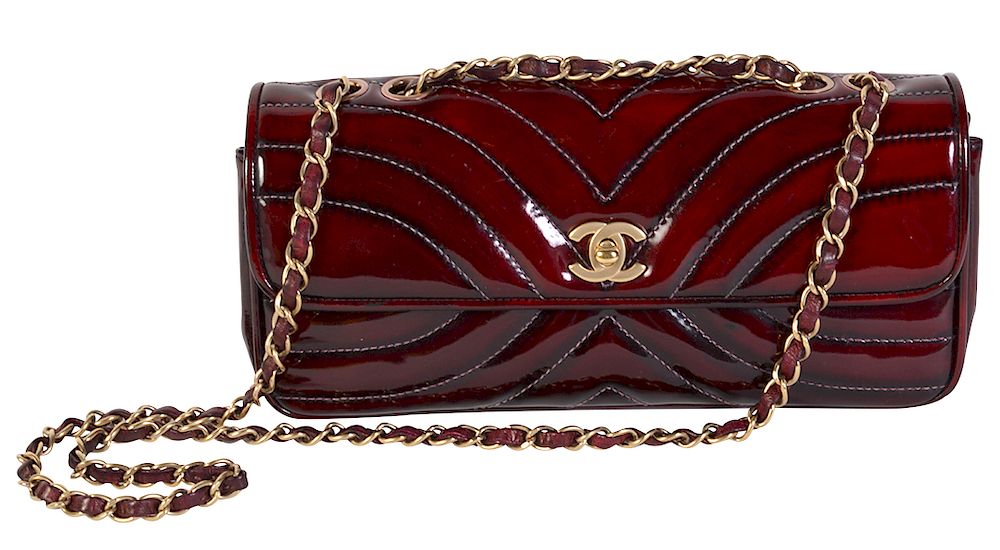 Appraisal: Burgundy Patent Leather CHANEL Shoulder Bag CHANEL shoulder bag is