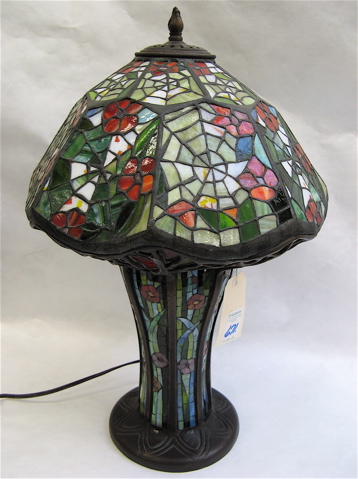 Appraisal: BRONZE BASED SPIDER WEB TABLE LAMP The diameter stained and