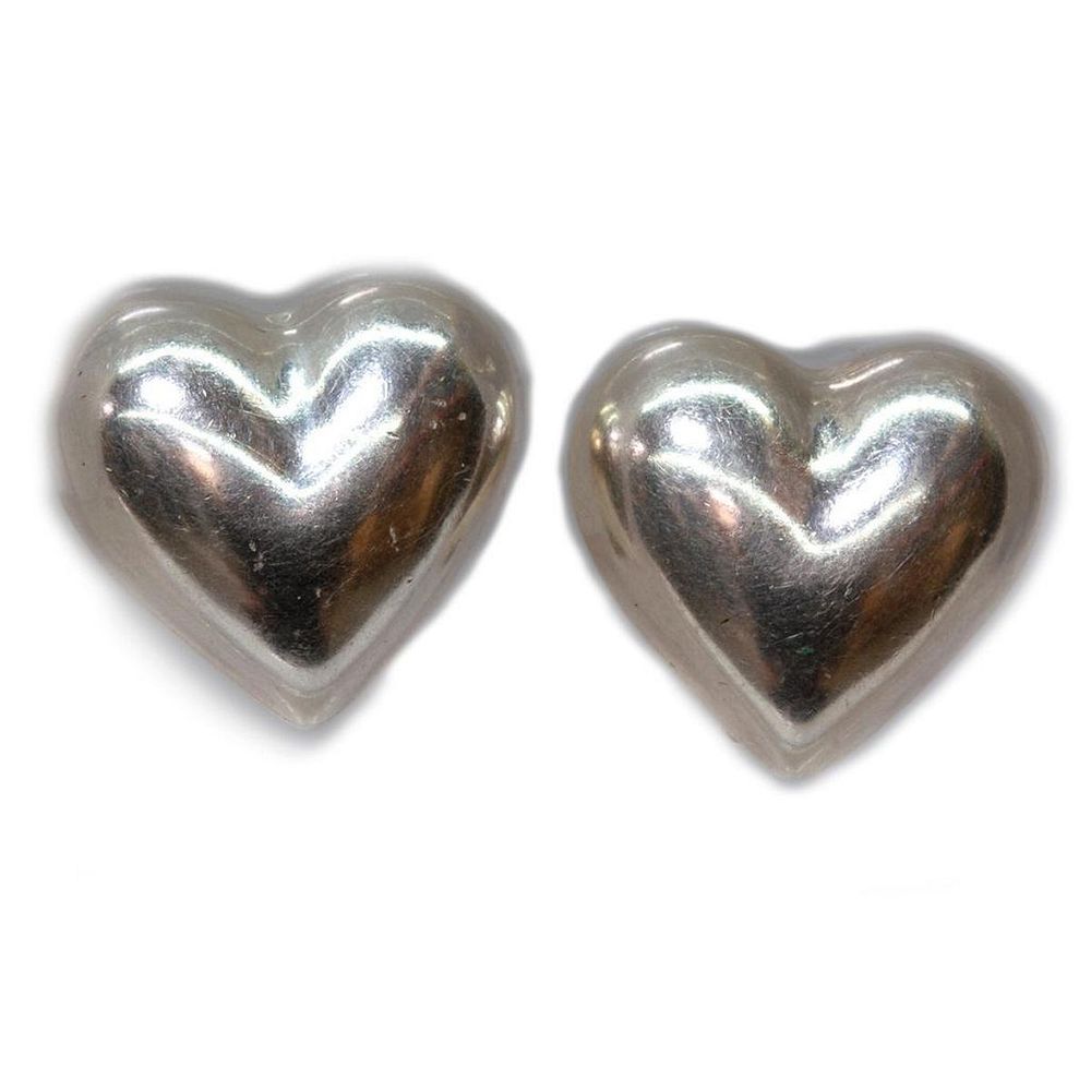 Appraisal: Tiffany Co sterling silver heart motif ear-clips signed Tiffany Co