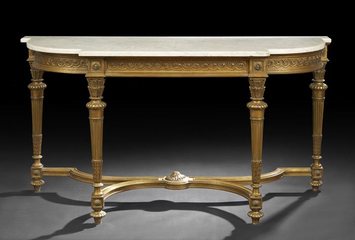 Appraisal: Louis XVI-Style Giltwood and Marble-Top Side Table early th century