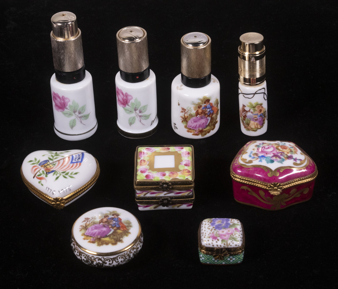 Appraisal: LIMOGES PORCELAIN BOXES BOTTLES Group of Vintage French Porcelain Vanity