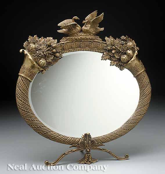 Appraisal: An Antique Continental Cornucopia Table Mirror cresting in swans with