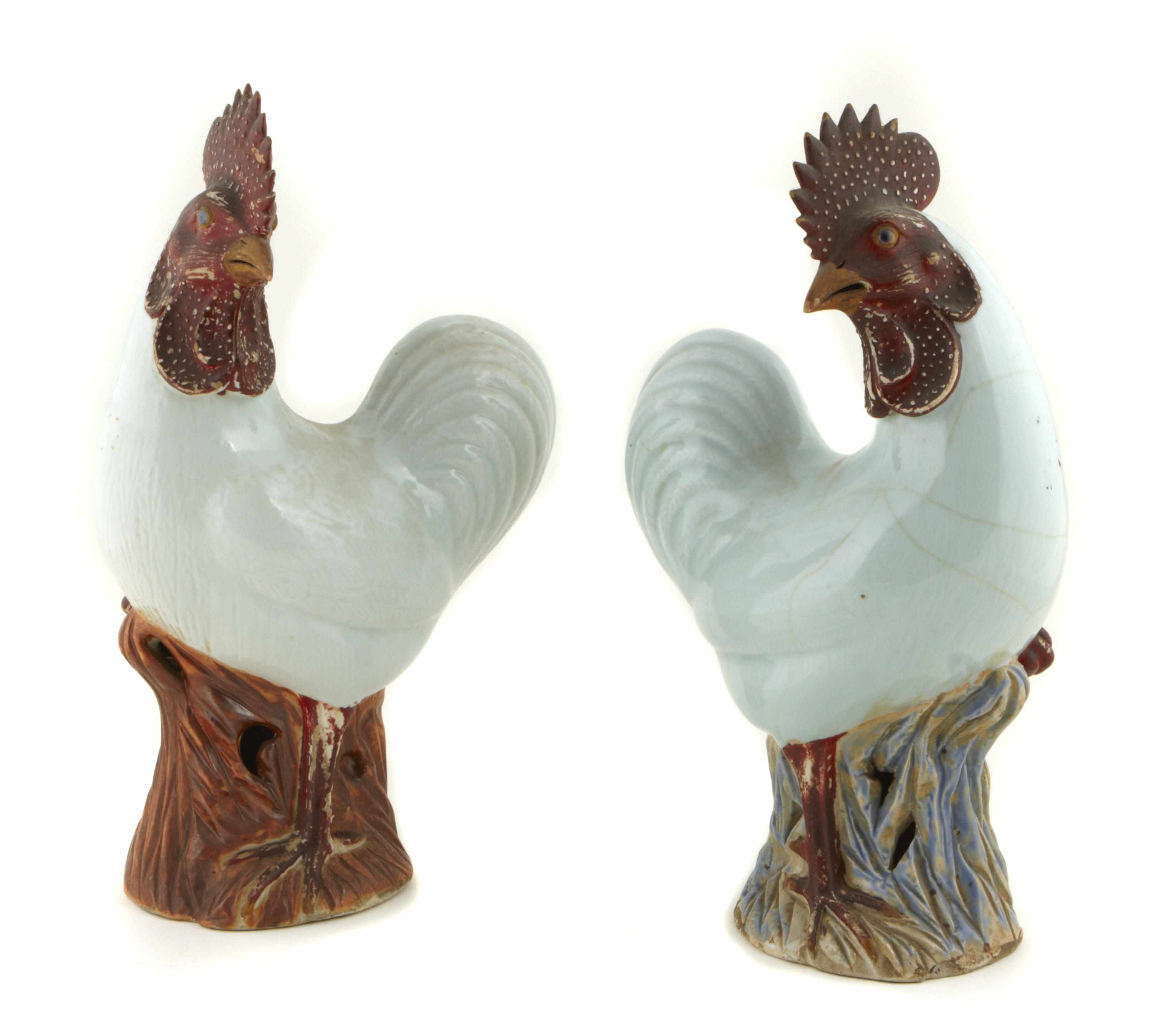 Appraisal: A pair of Chinese famille rose porcelain roosters height in