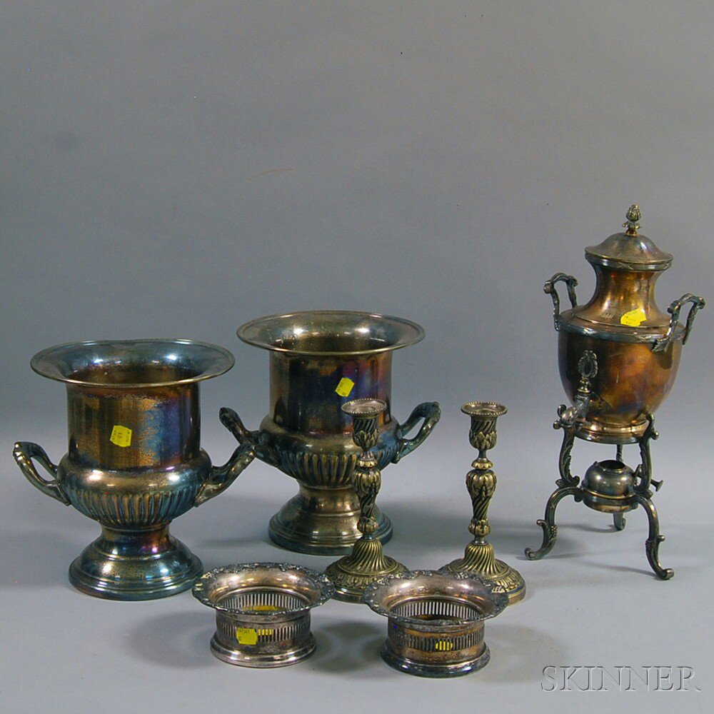 Appraisal: Group of Silver-plated Tableware including a pair of wine coolers