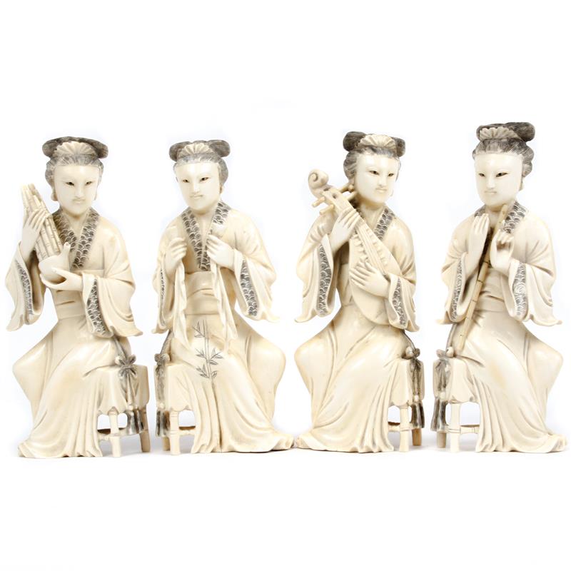 Appraisal: Group of four Chinese carved ivory figures of women playing