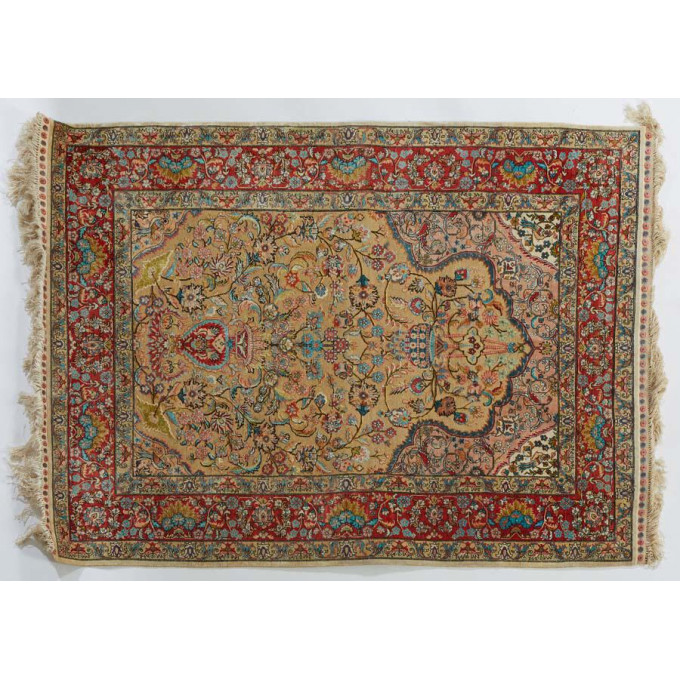 Appraisal: Oriental Silk Carpet th c with floral and bird decoration