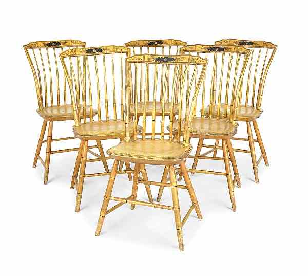 Appraisal: Set of six New England painted Windsor bent rodback dining