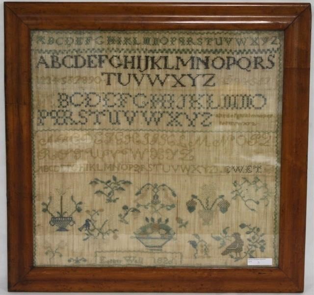 Appraisal: AMERICAN NEEDLEWORK SAMPLER WROUGHT BY ESTERWALL DATED LINEAR BORDER ENCLOSING