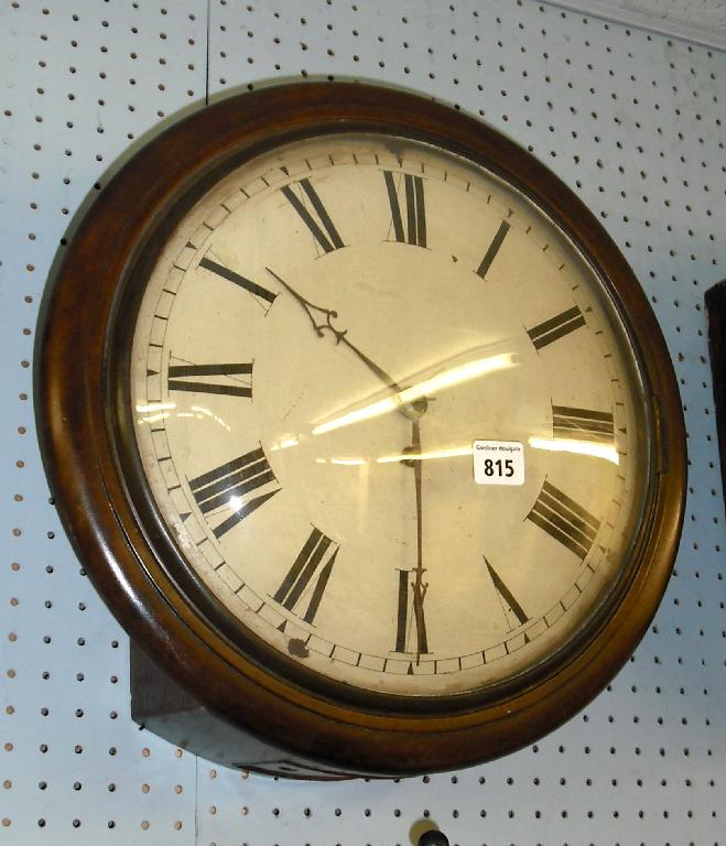 Appraisal: Mahogany single fusee convex dial wall clock within a turned