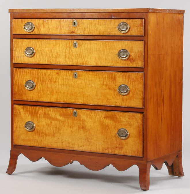 Appraisal: Four graduated lipped drawers scalloped frieze French feet x x